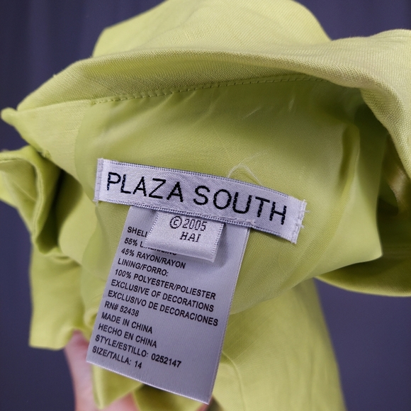 Plaza South Y2K Linen-Blend Embroidered Floral Zip Green Pink Old Money Classic - Picture 3 of 9